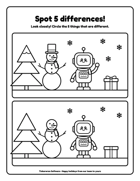 Sample activity page 9 from the Tinkerwren Software demo book: spot 5 differences. Fictional business.